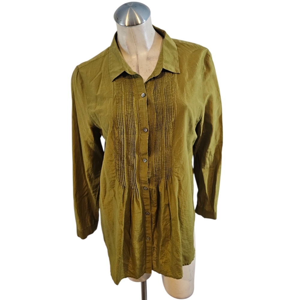J.Jill Size M Green Button Down Shirt Cotton Silk